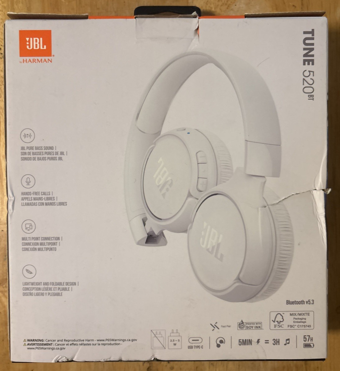 JBL Tune 520BT Wireless Headphones (JBLT520BTWHTAM) – White… FREE S&H!