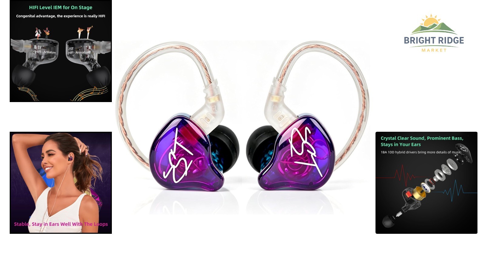 Colorful Hybrid In-Ear Headphones with Sound Isolation & Detachable Cable