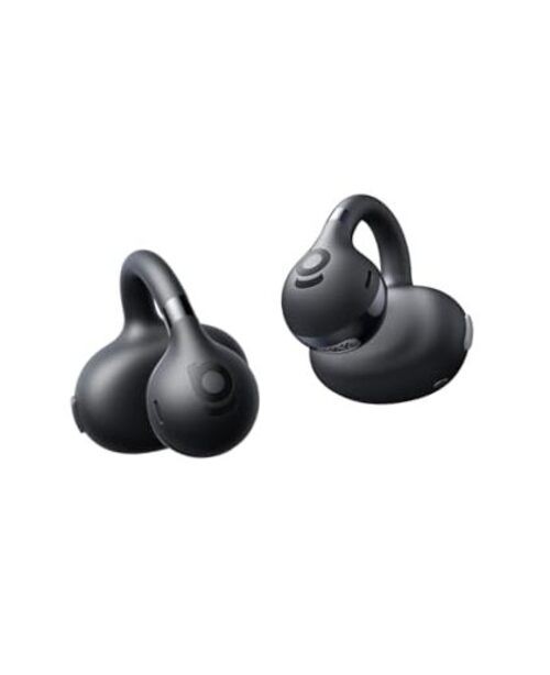 Bass BC1 Open Ear Earbuds Clip-On Headphones, Open-Ring Comfort Space Black