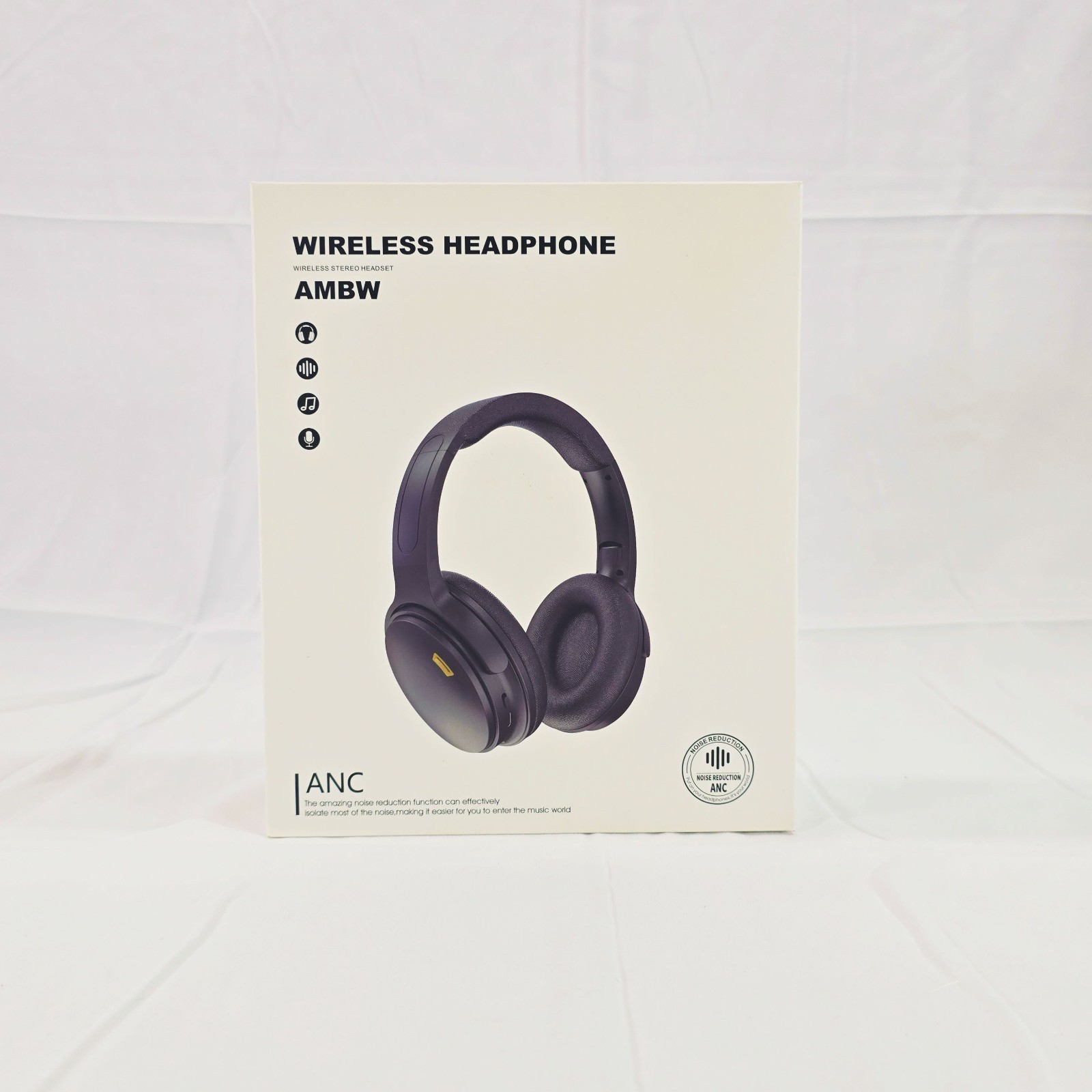 Wireless ANC Bluetooth Headphones Over Ear Noise Cancelling Headset AMBW Black