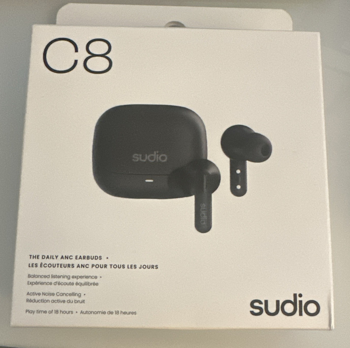 Sudio C8 The Daily ANC Earbuds Noise Canceling, Balanced Listening, Black, NEW