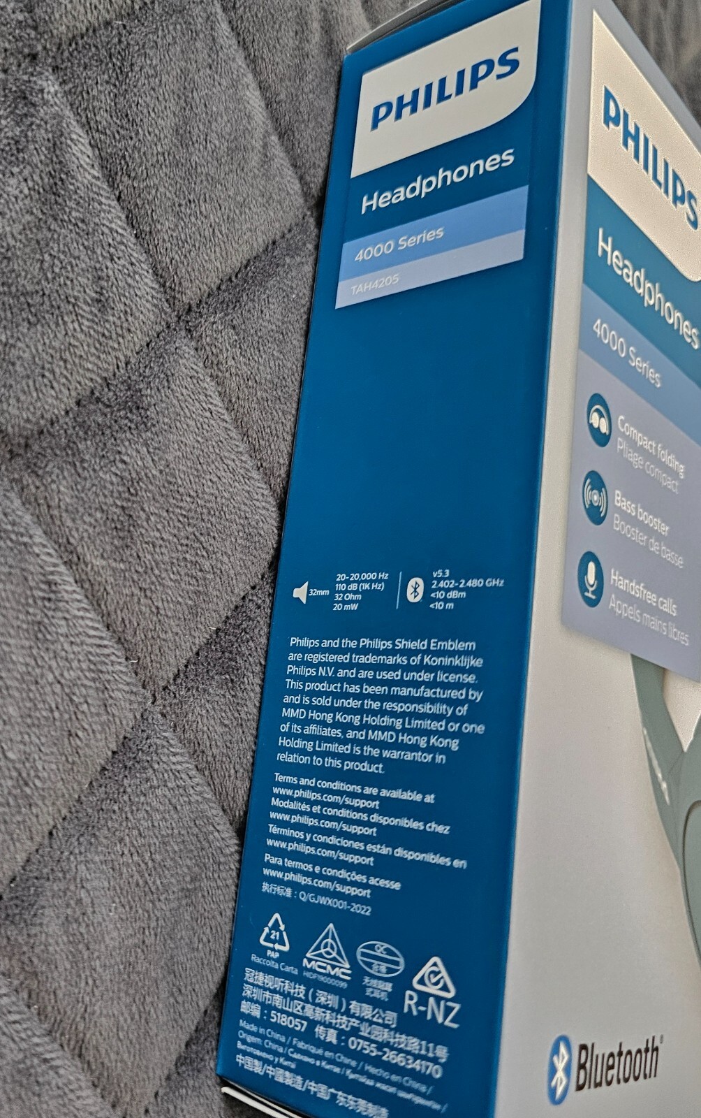 PHILIPS H4205 On-Ear Wireless Headphones with 32mm Drivers and BASS Boost – Blue