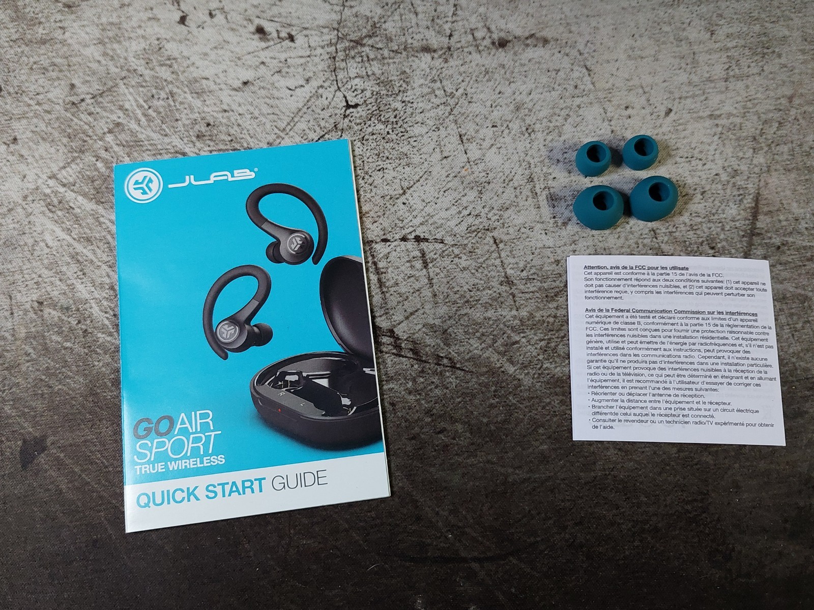 JLab Go Air Sport Wireless Earbuds Teal Bluetooth Secure Fit Ear Hook Workout