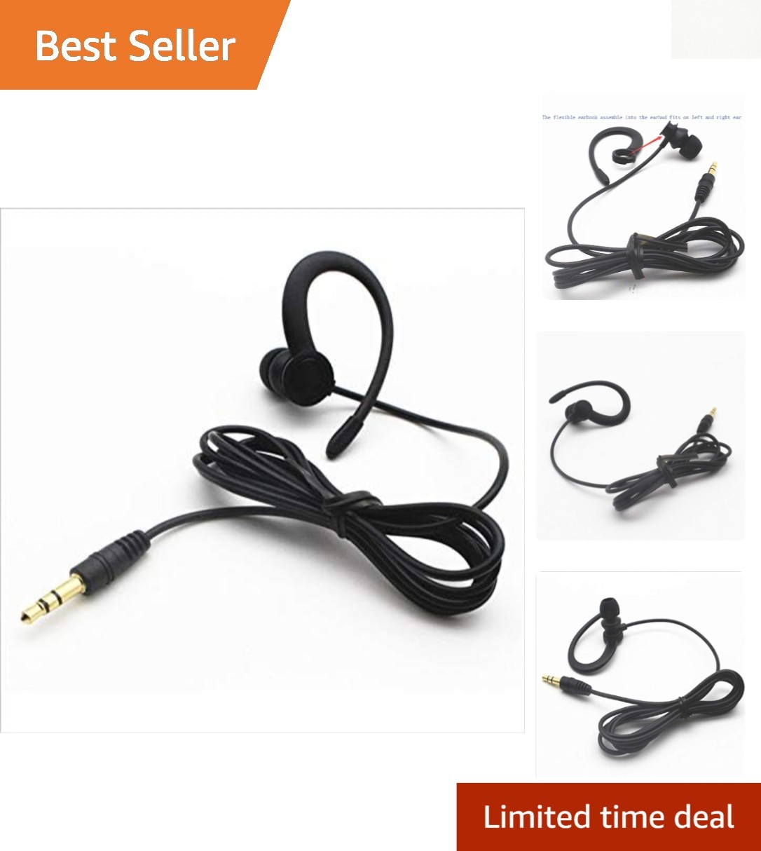 In-Ear Headphones with Tangle-Free Cable and Removable Hook for All Devices