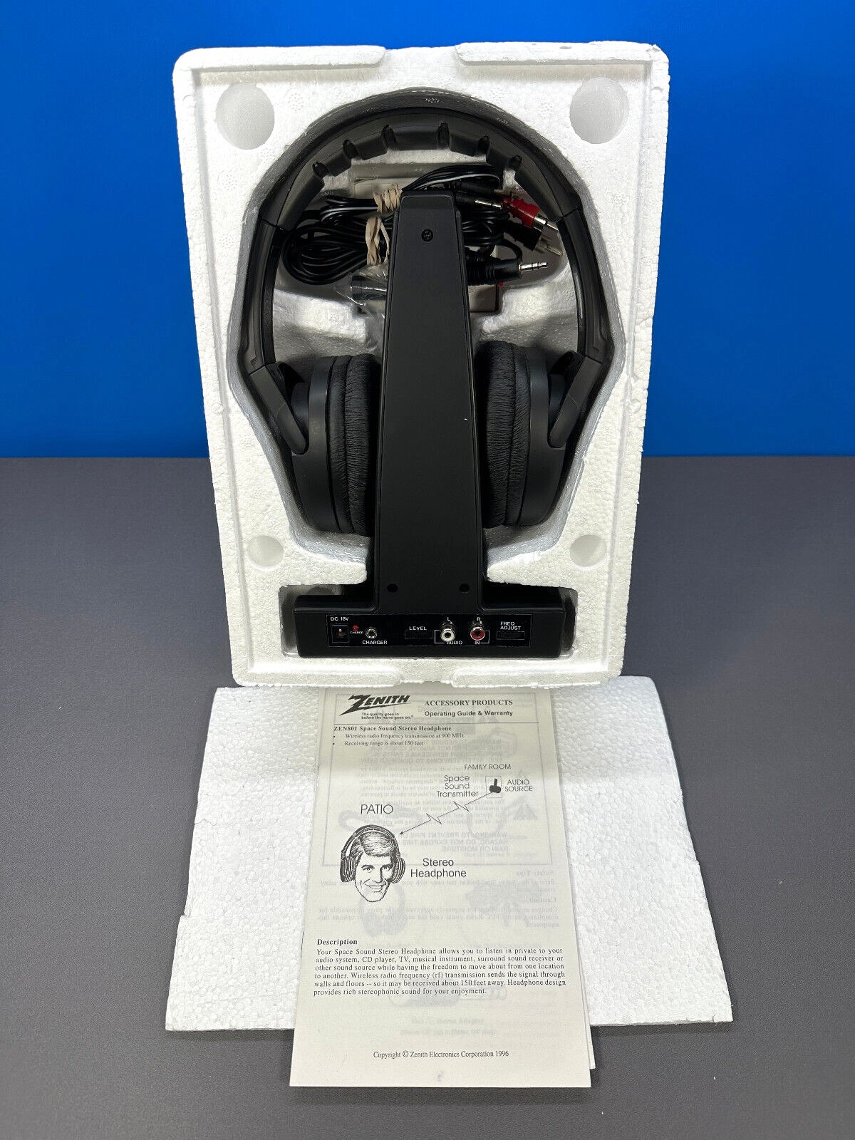 ZENITH SPACE SOUND WIRELESS STEREO OVER EAR HEADPHONES 900 MHz ZEN801 VINTAGE