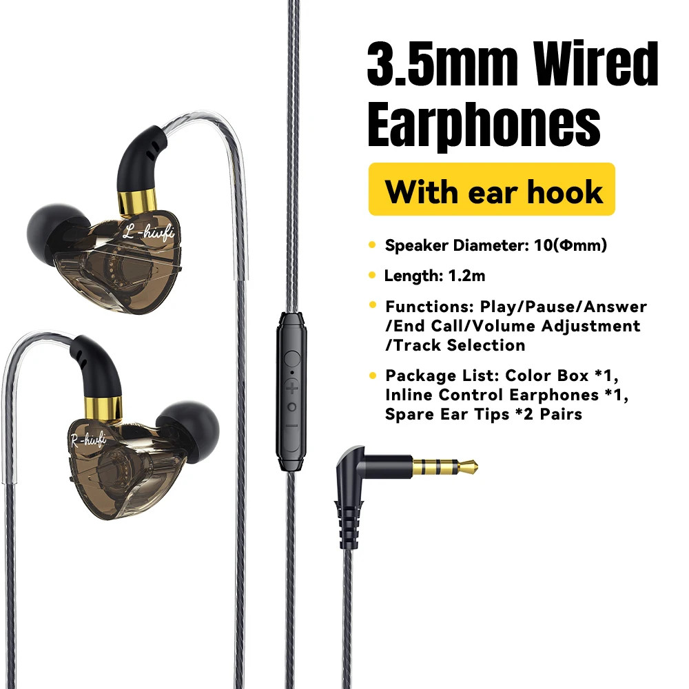 3.5mm Wired Headphones In Ear Type C Wired HiFi Headset Bass Stereo Sport Game M