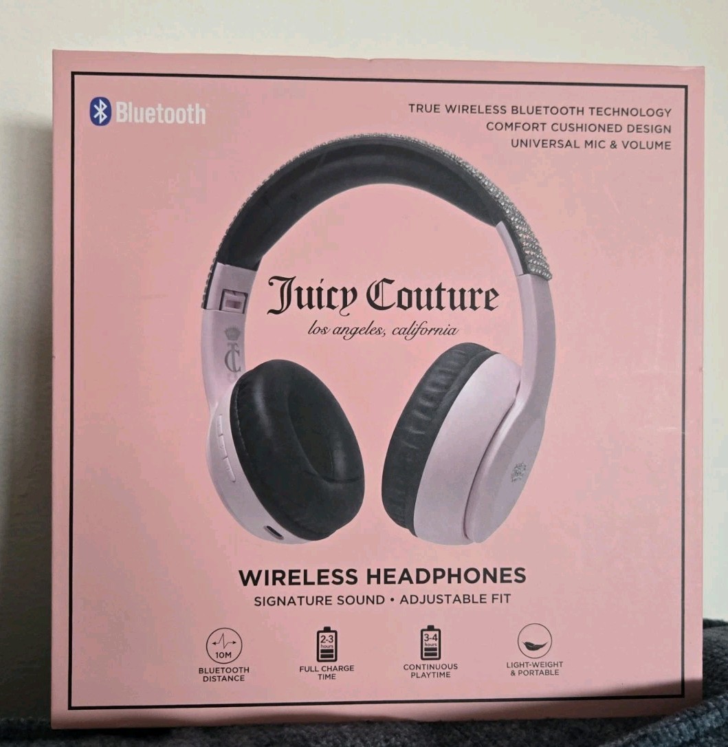 Juicy Couture Pink Bluetooth Wireless Headphones Rhinestone Y2K Glam NEW