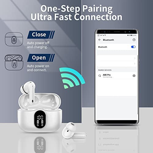 Wireless Earbuds Bluetooth 5.4 Headphones Bass Stereo Ear Buds with Noise White
