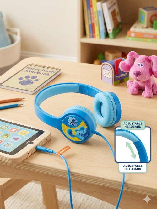 Blue’s Clues Kid-Friendly Volume Headphones – Adjustable, Modern Blue