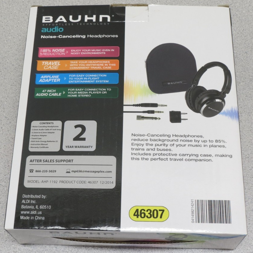 Bauhn Noise-Cancelling Headphones AHP-1192 85% reduction battery Travel Case