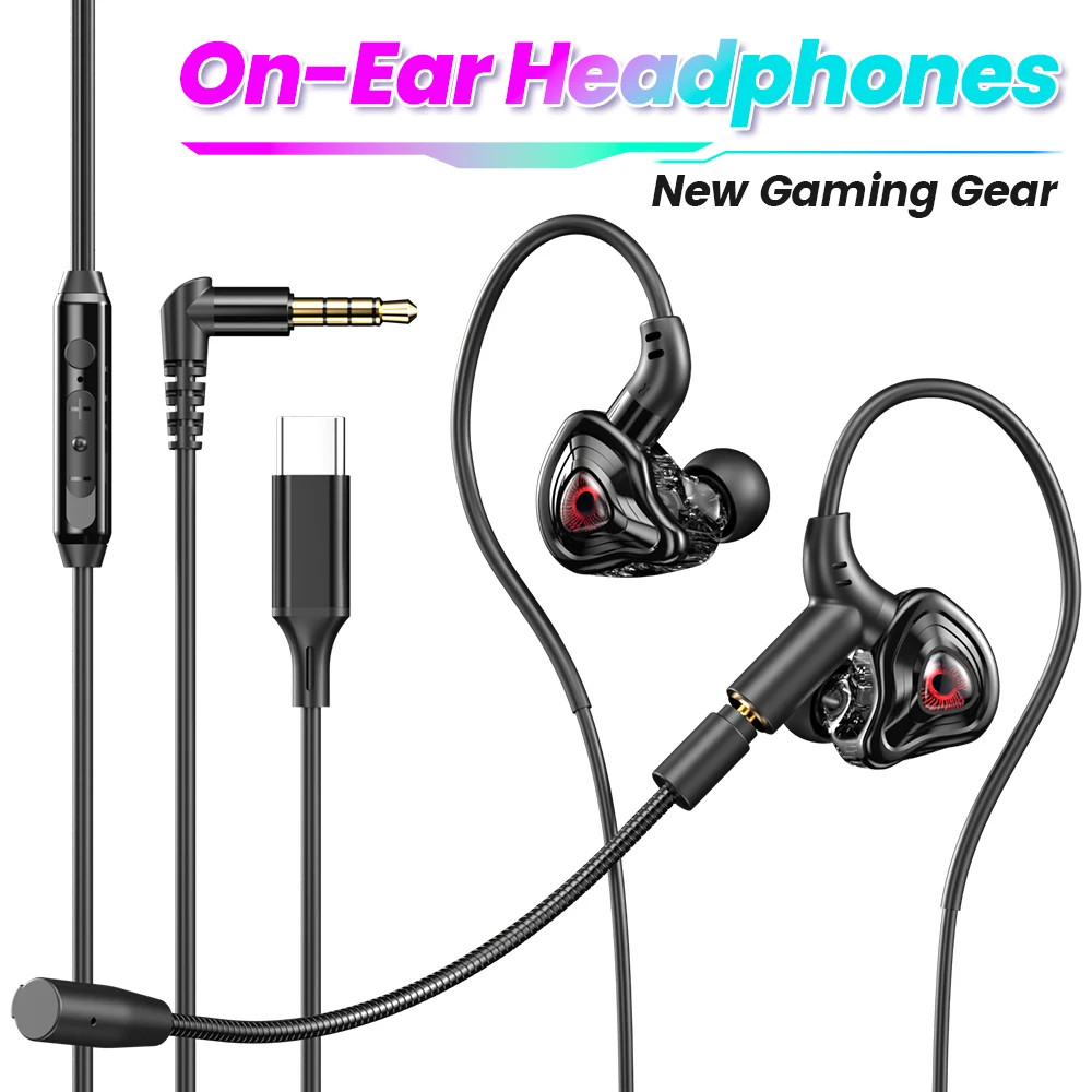 90° Elbow Wired Earphone 3.5Mm/Type C Headphone HD Noise-Canceling Dual Micropho