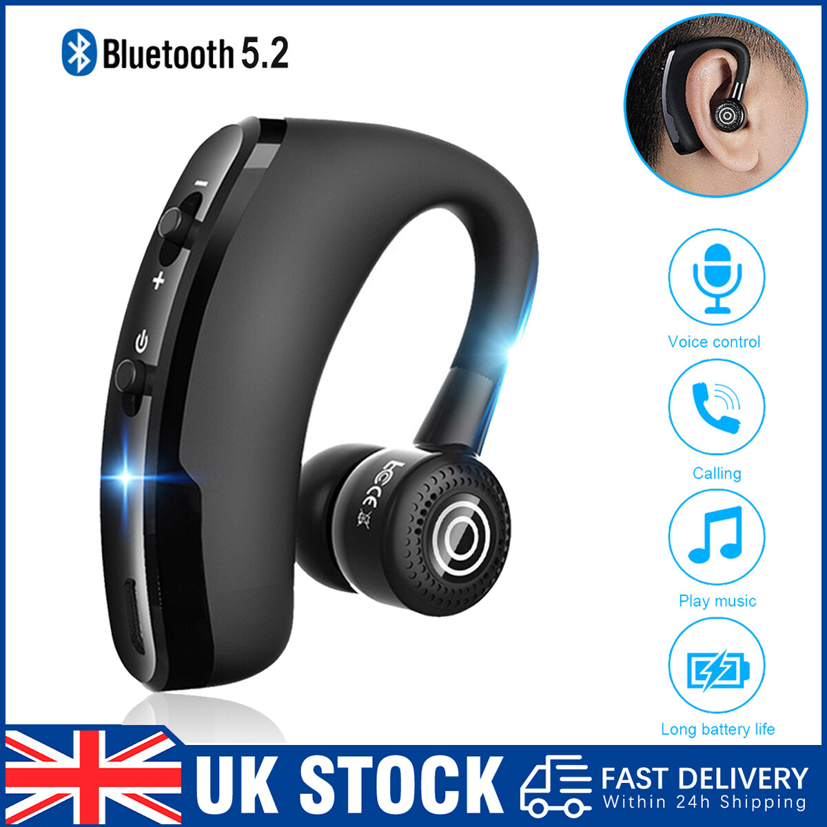 Bluetooth 5.2 Earpiece Wireless Headset Noise Cancelling Driving Trucker Earbuds