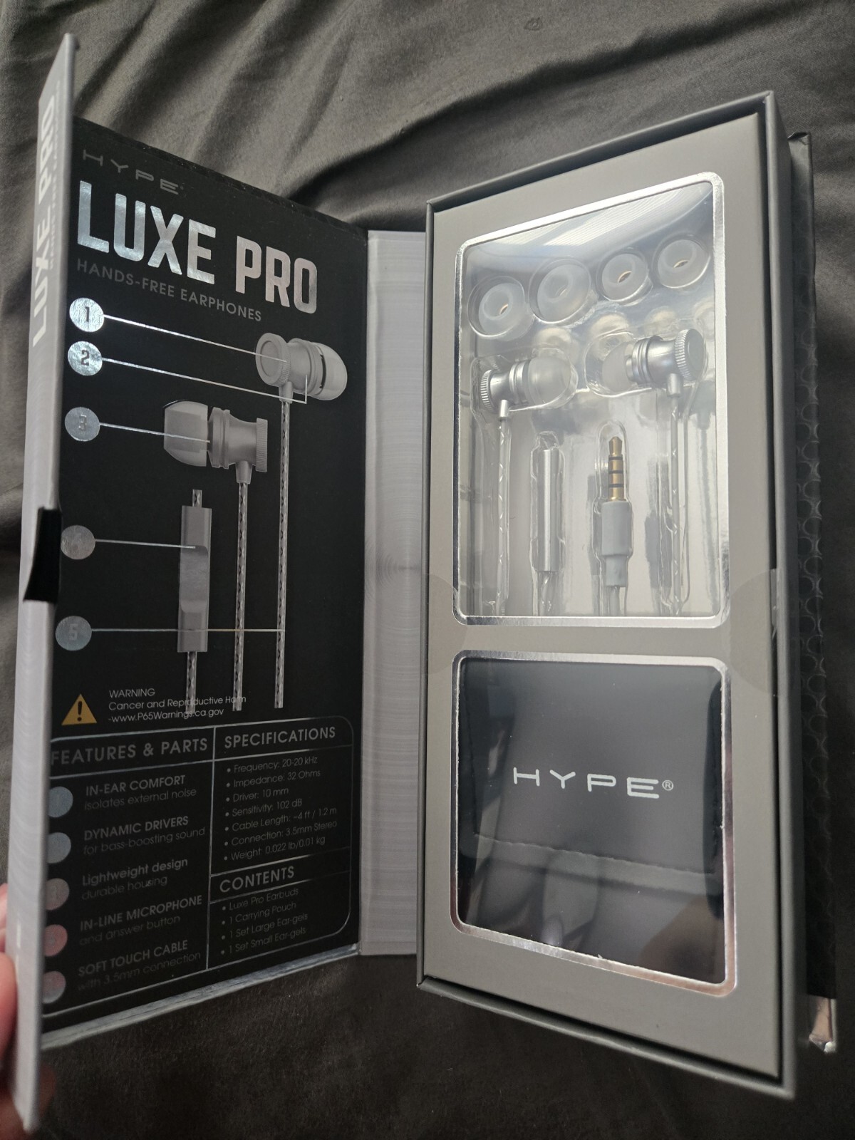 Hype LUXE PRO Hands Free Earphones Bass Boosting Built-in MIC & Carrying Case