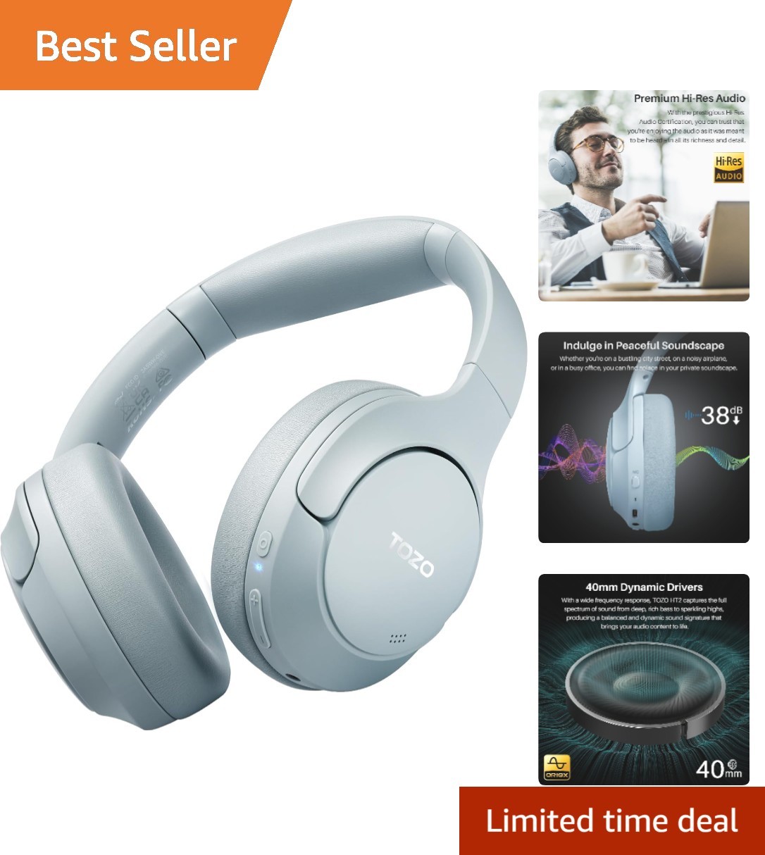 Active Noise Cancellation Over Ear Bluetooth Headphones – Comfort Fit & Style