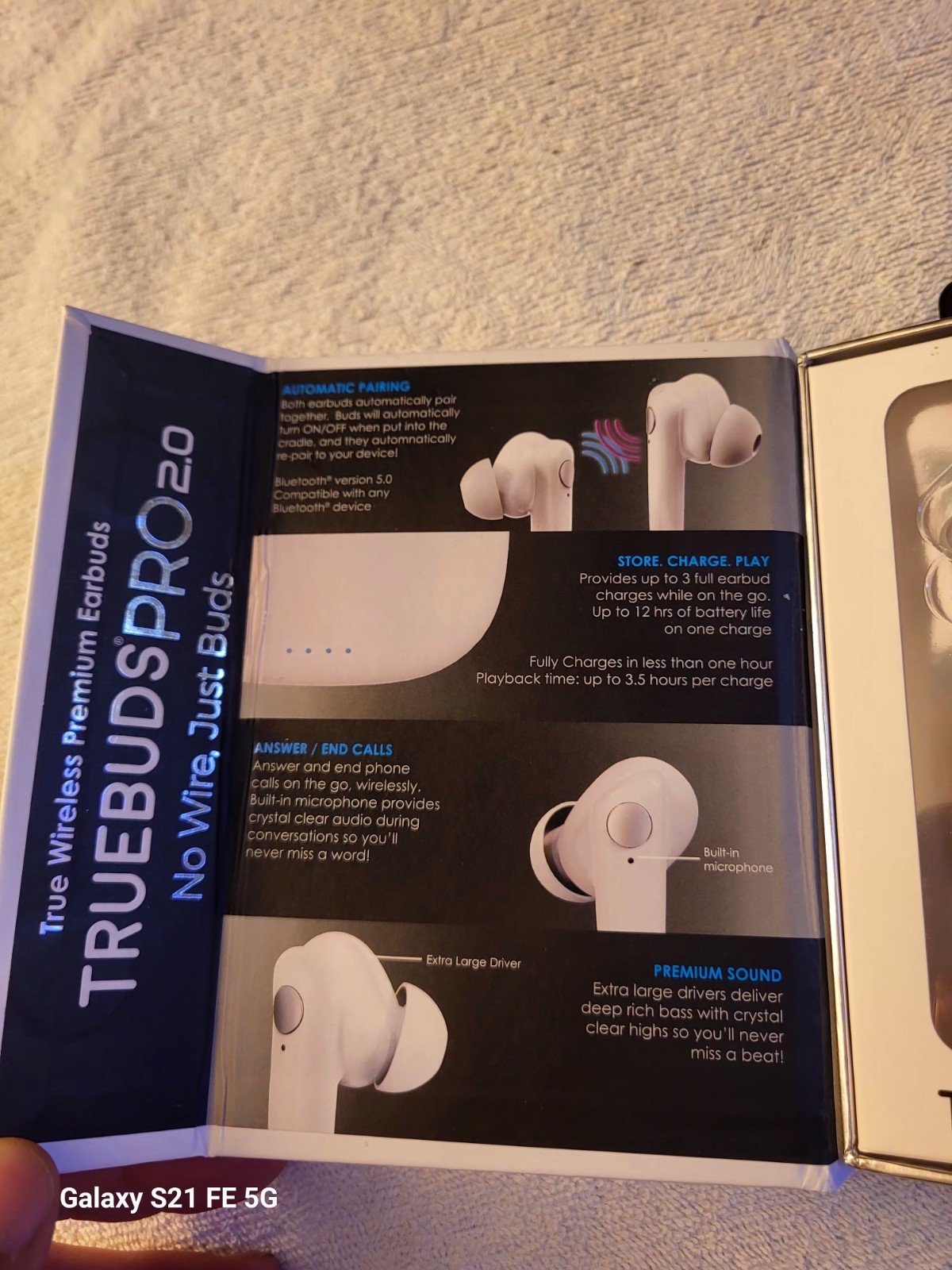 Gabba Goods TrueBuds Pro 2.0 Bluetooth 5.0 Earbuds w/ built in Mic, White