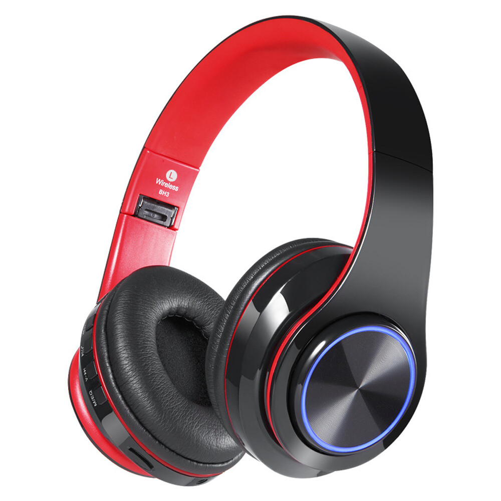 Wireless Foldable LED Flashing Stereo Bluetooth Headphone Heavy Bass With Mic US