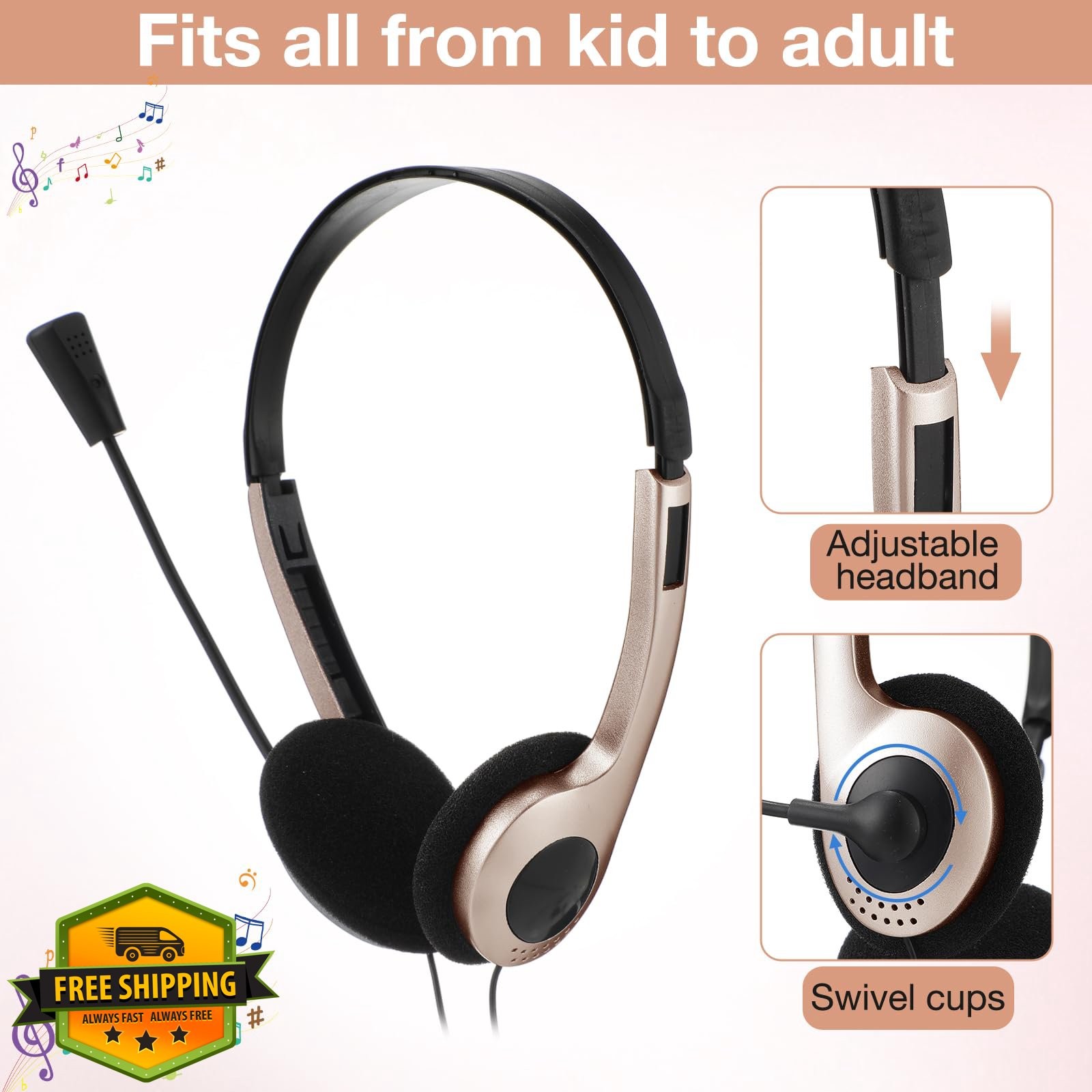 Yunsailing 30 Pack Champagne Headphones Mic