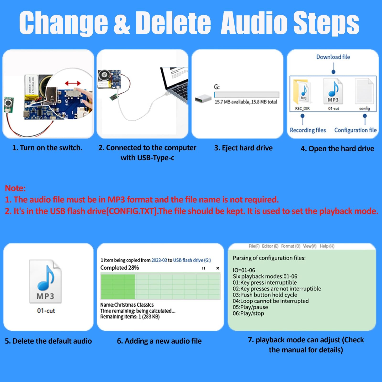 Module – 16MB Push Button Activated Sound Module with Speaker, Type-C Cable, …