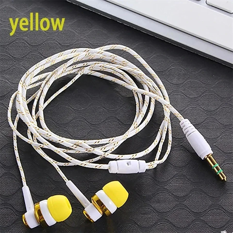 1Pc Wired Stereo Earphones 3.5mm, In-Ear with Mic, Nylon Weave Cable for Laptop