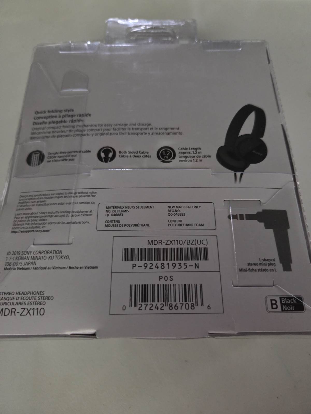 Sony MDRZX110 Monitor Black Headphones L Shaped Jack Stereo Mini Plug