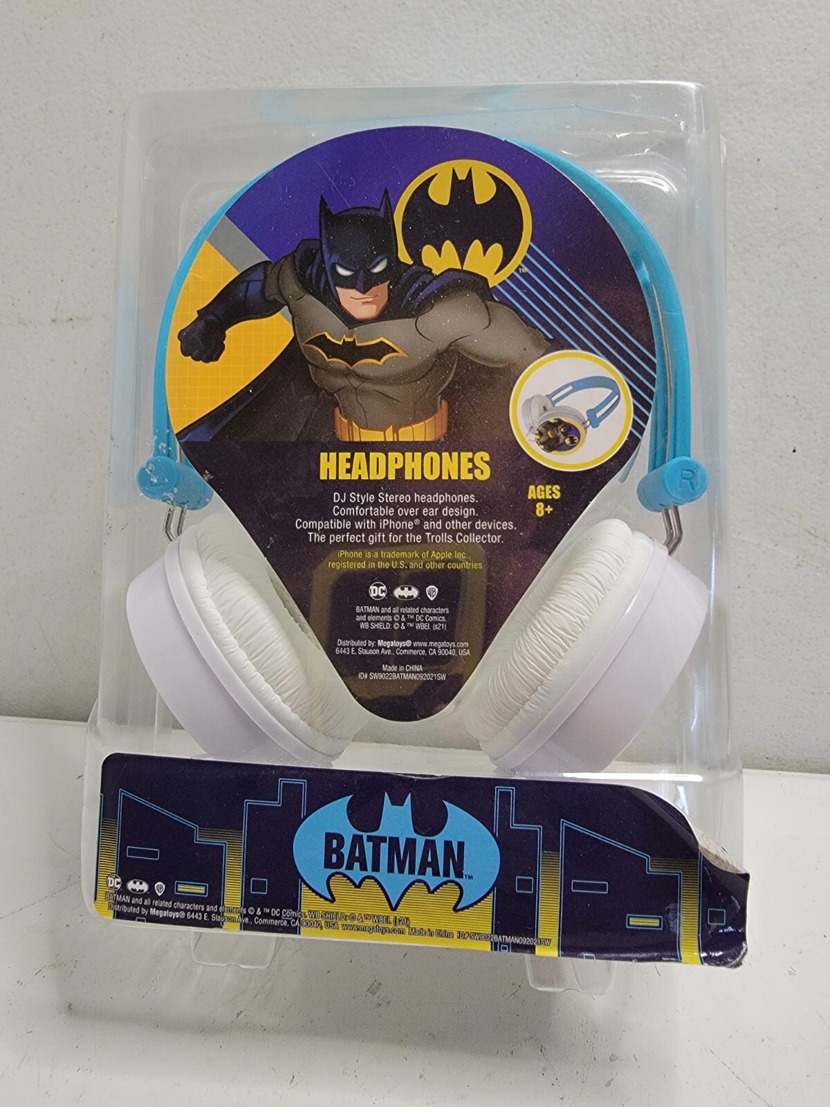Batman Head Phones Blue White Unused Audio Jack Portable Music