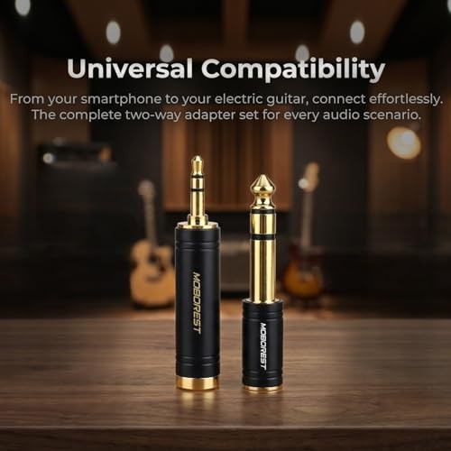 MOBOREST 3.5mm to 1/4 Inch Stereo Adapter 2-Pack 1/8 to 6.35mm Audio Converter