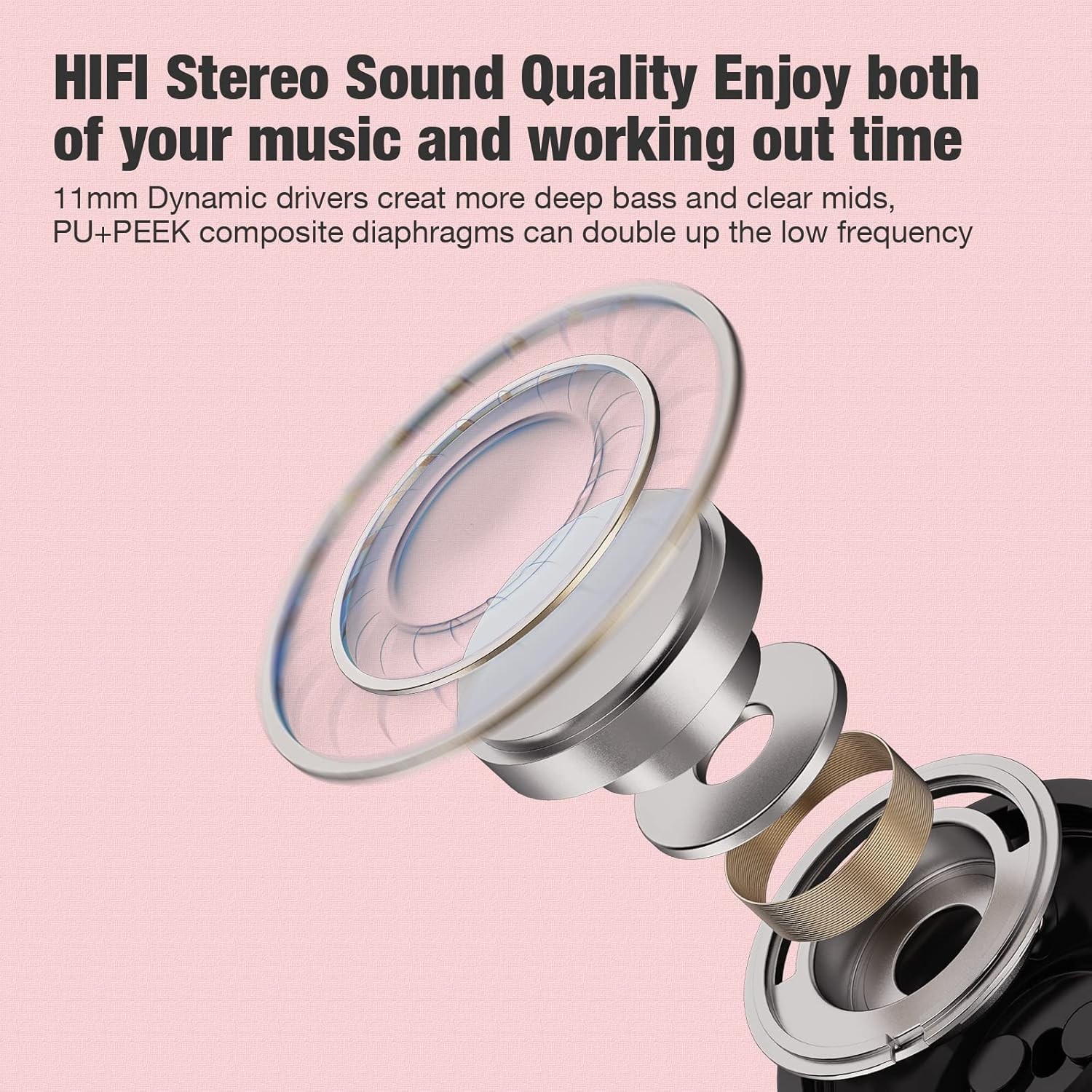 Boean Bluetooth Headphones, Wireless Earbuds with 16 Hours 5.3 Pink