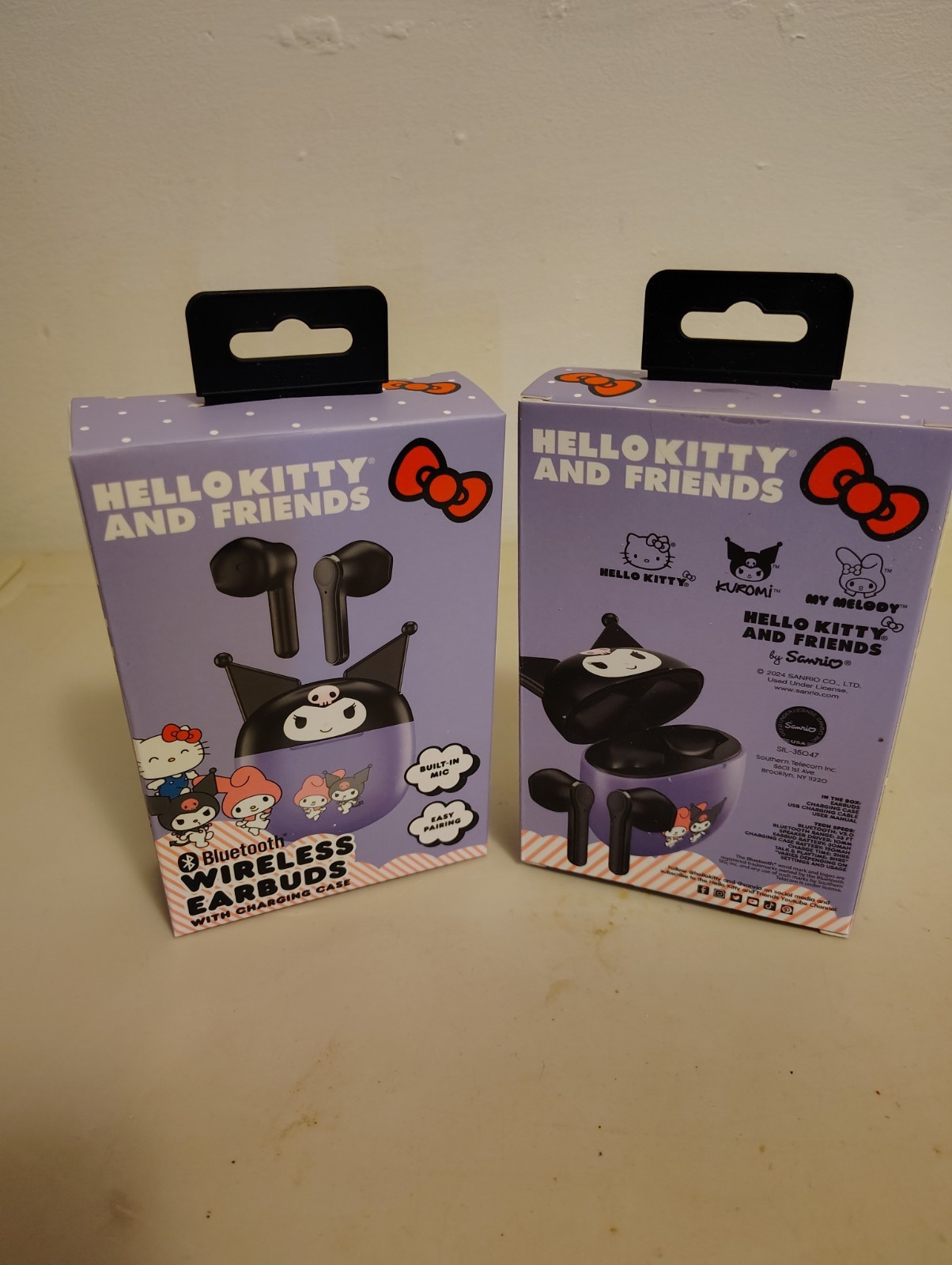 2x Hello Kitty Kuromi Bluetooth Wireless Earbuds Black/Purple Mic