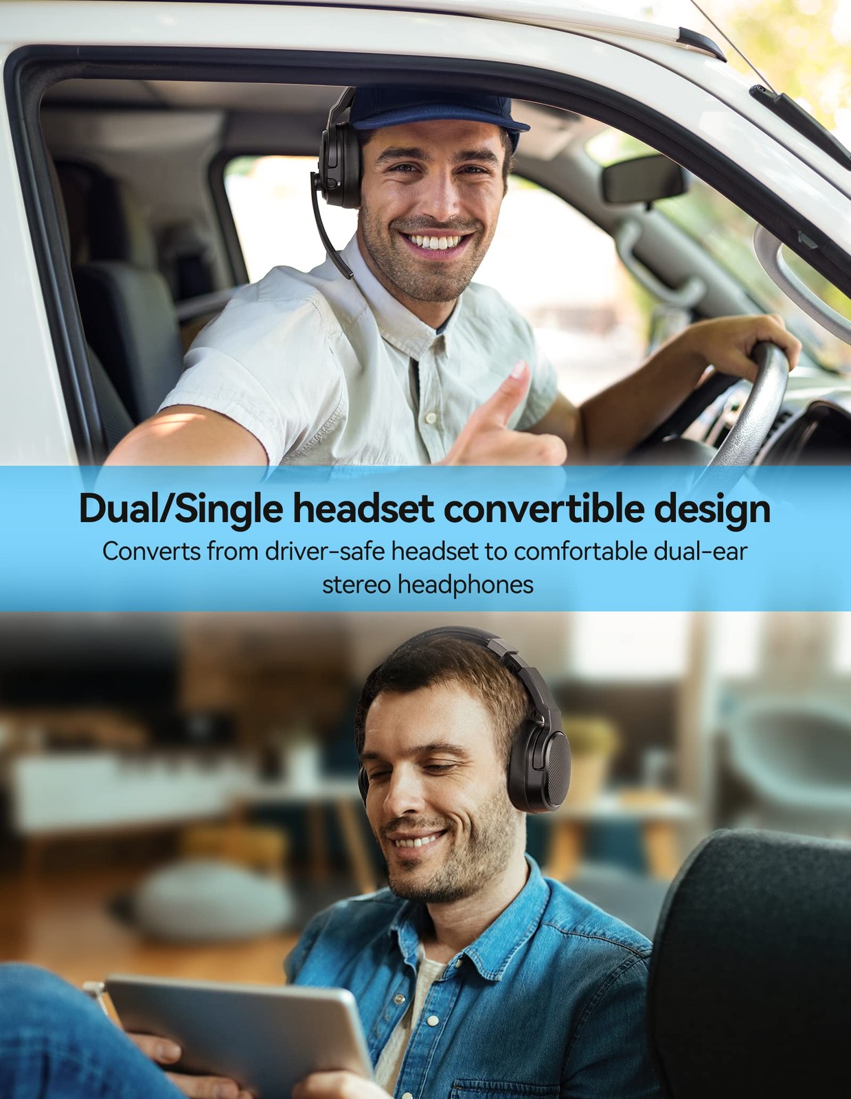Bluetooth Trucker Headset, Single and Dual Ear Wireless Headset with Mic for …