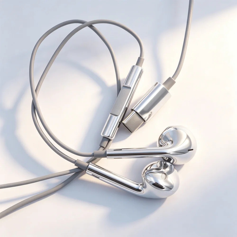 Chrome Silver Wired Earbuds Earphones with Mic Volume Control 3.5mm In-Ear
