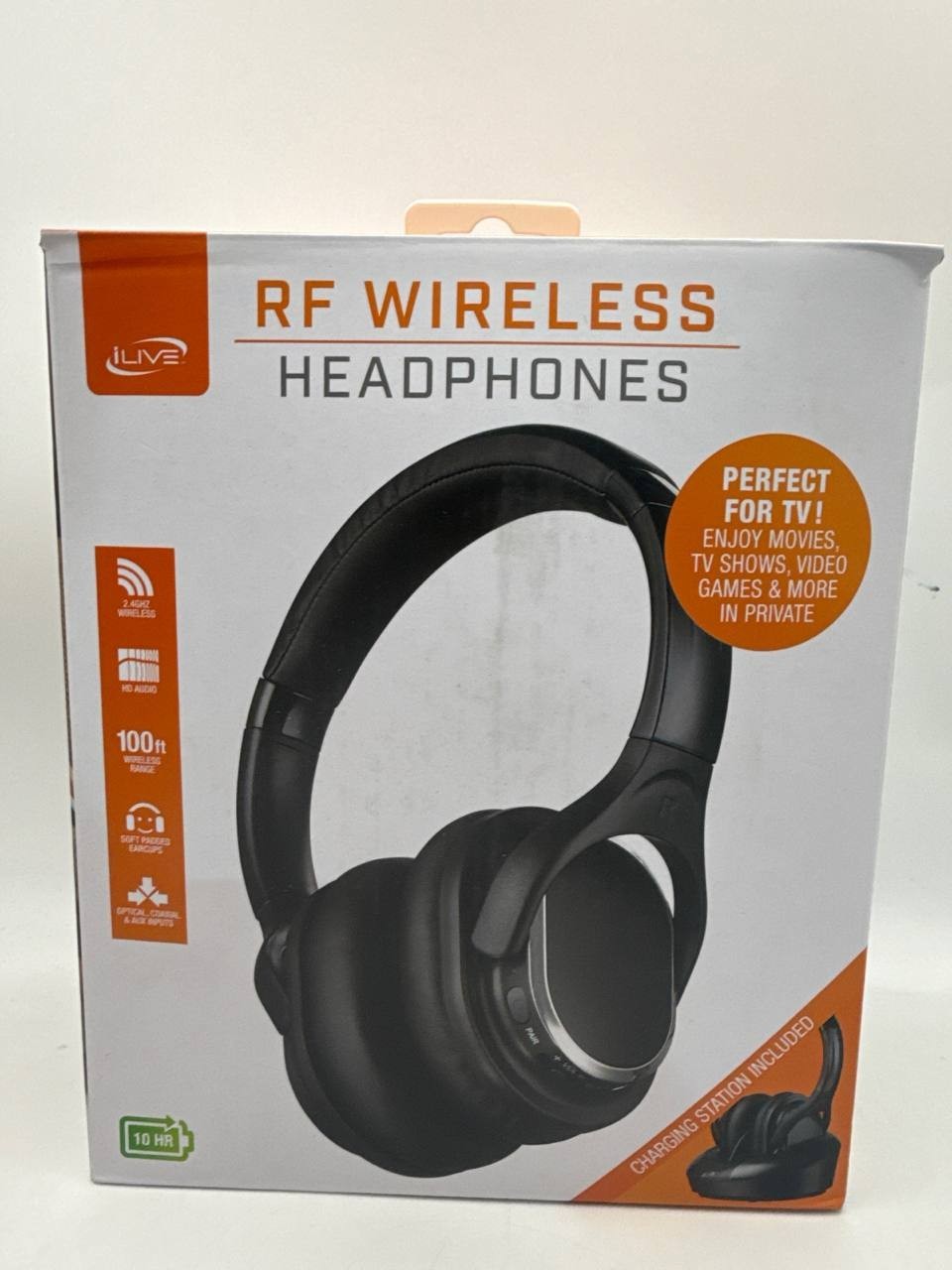 iLive RF Wireless Over Ear Headphones 2.4GHz HD Audio Charging Dock READ As Is