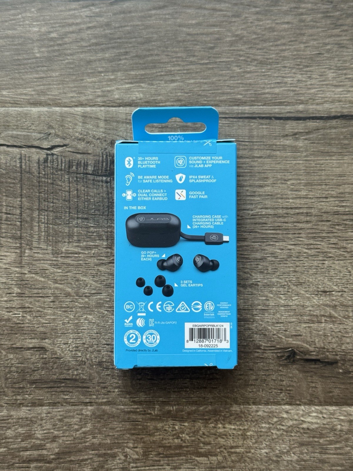 JLab GO POP+ True Wireless Bluetooth Earbuds Black EBGAIRPOPRBLK124 – Brand New