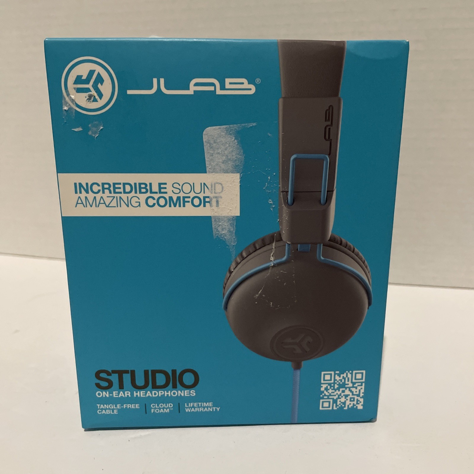 JLab HASTUDIORGRYBLU4 Wired Audio Studio On-Ear Headphones – Gray/Blue
