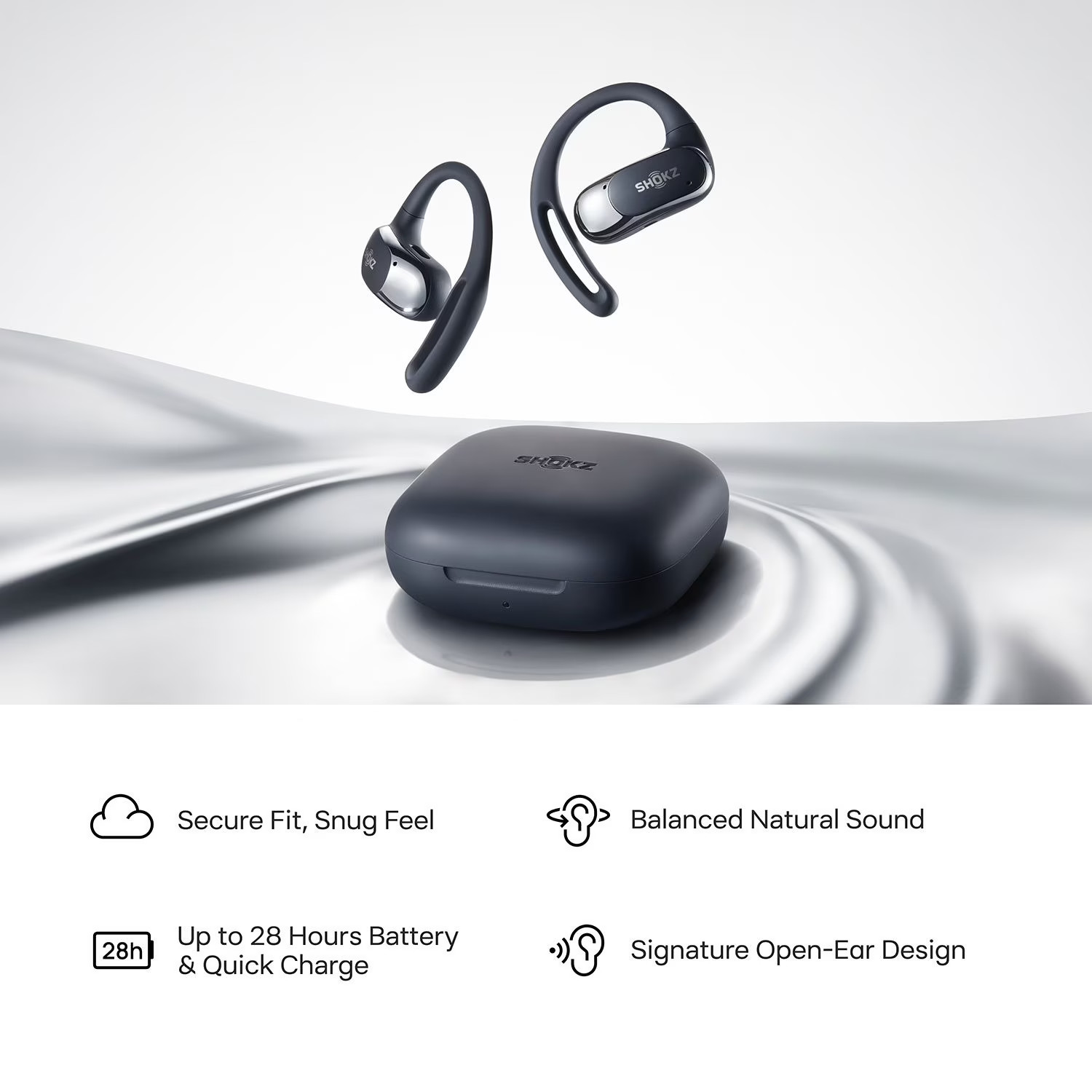 Shokz OpenFit Air Open-Ear True Wireless Earbuds, Black, Lightweight Sporty