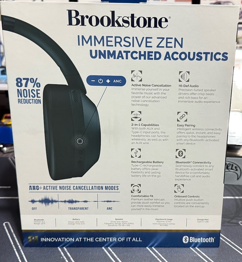 Wireless Headphones by Brookstone New In Box Immersive Zen frequency 20Hz-20Khz