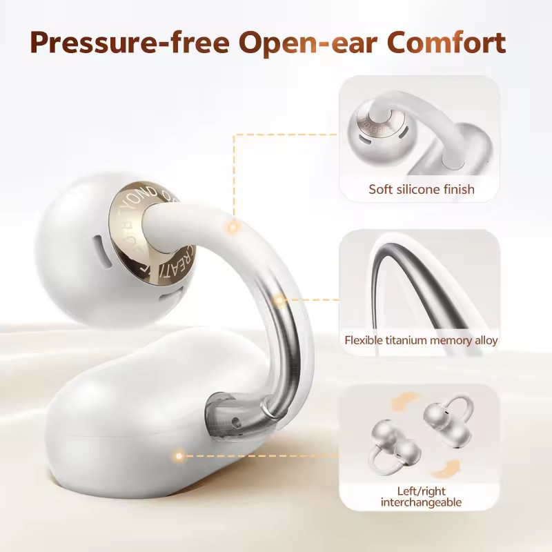 QCY Crossky C50 Clip On Earbuds Open Ear Wireless Bluetooth 6.0 4 Mic, 35H