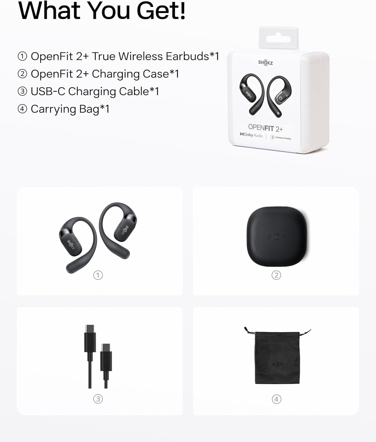 SHOKZ NEW Openfit 2+ Open-Ear Headphones, Dolby Audio Enabled, Comfortable Earbu