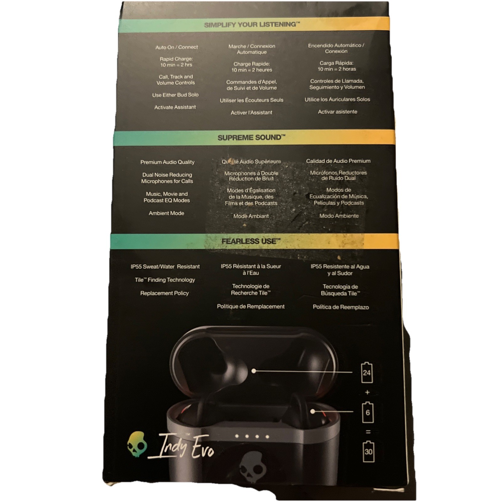 Skullcandy Indy Evo True Freedom Wireless Bluetooth Earbuds 30 Hr Mic Black NEW