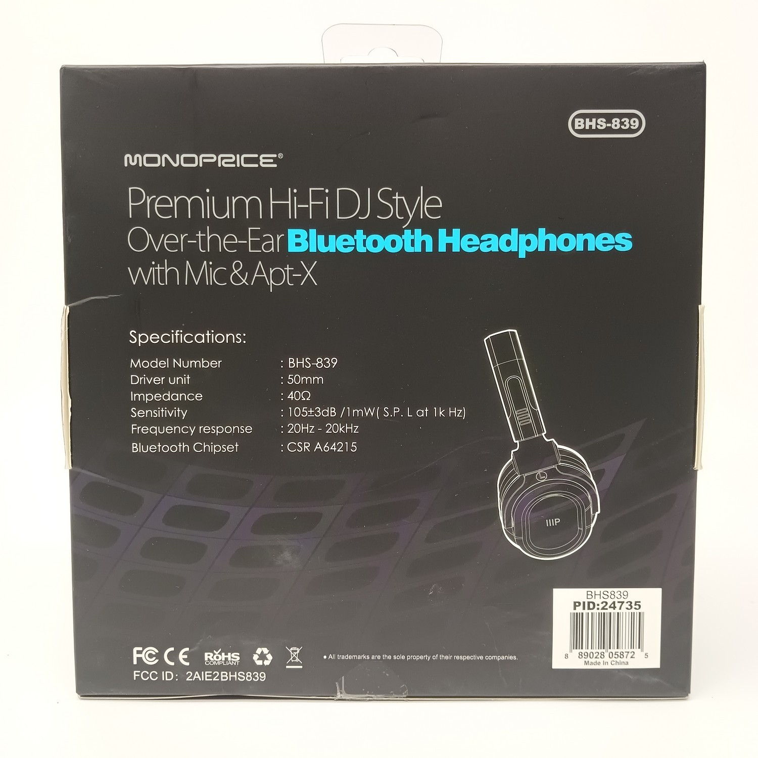 Monoprice Premium Hi-Fi DJ Style Over-The-Ear BlueTooth Headphones – BHS839