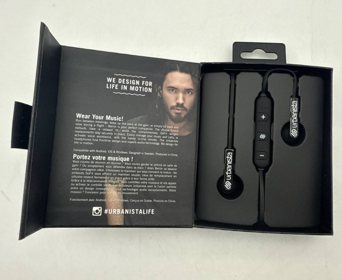 Urbanista Berlin Bluetooth Earphones 4.5 Hours Playtime Earbuds Black Neckband