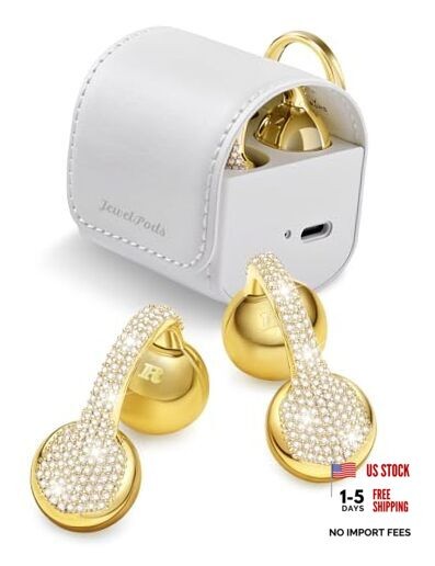 JewelPods C01 Pro Open Ear Headphones,Clip Yellow Gold & Leather Contemporary
