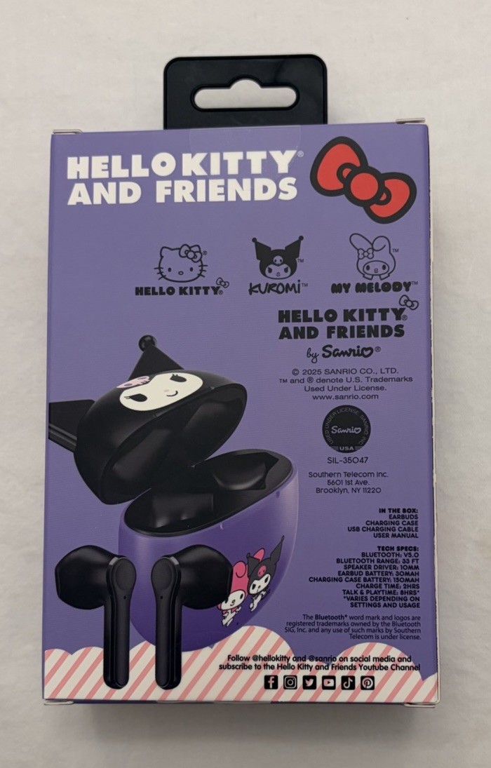 Sanrio Hello Kitty Kuromi Bluetooth Wireless Earbuds W/Charging Case NIB SEALED
