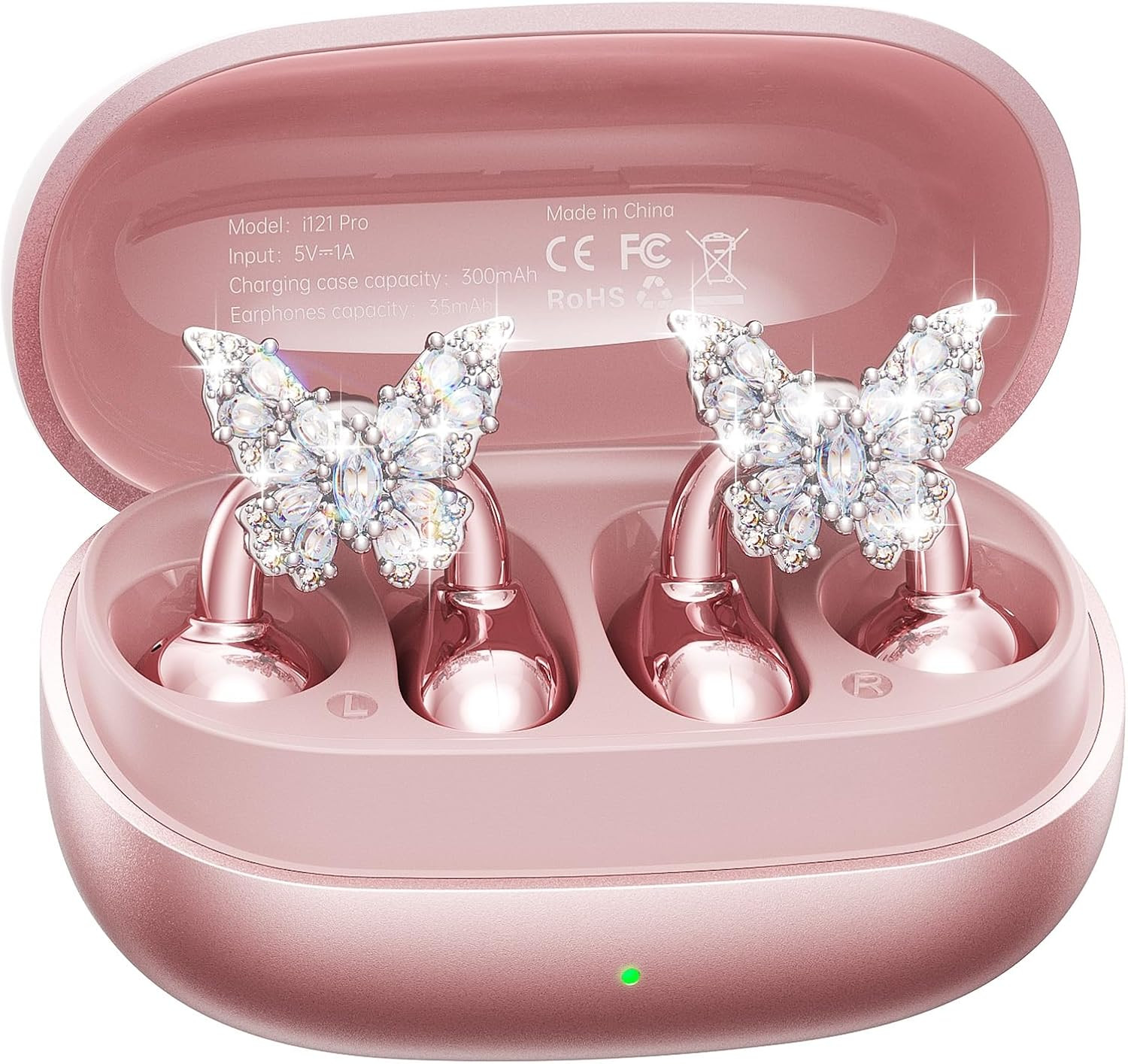 Gen2 Clip-On Open Ear Earbuds with Sparkle Butterfly Earrings, Earrings-On Stora