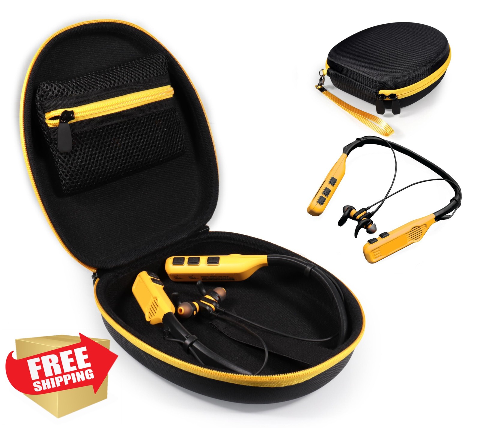 CaseSack Black Yellow Zip Case for DEWALT Neckband Headphones