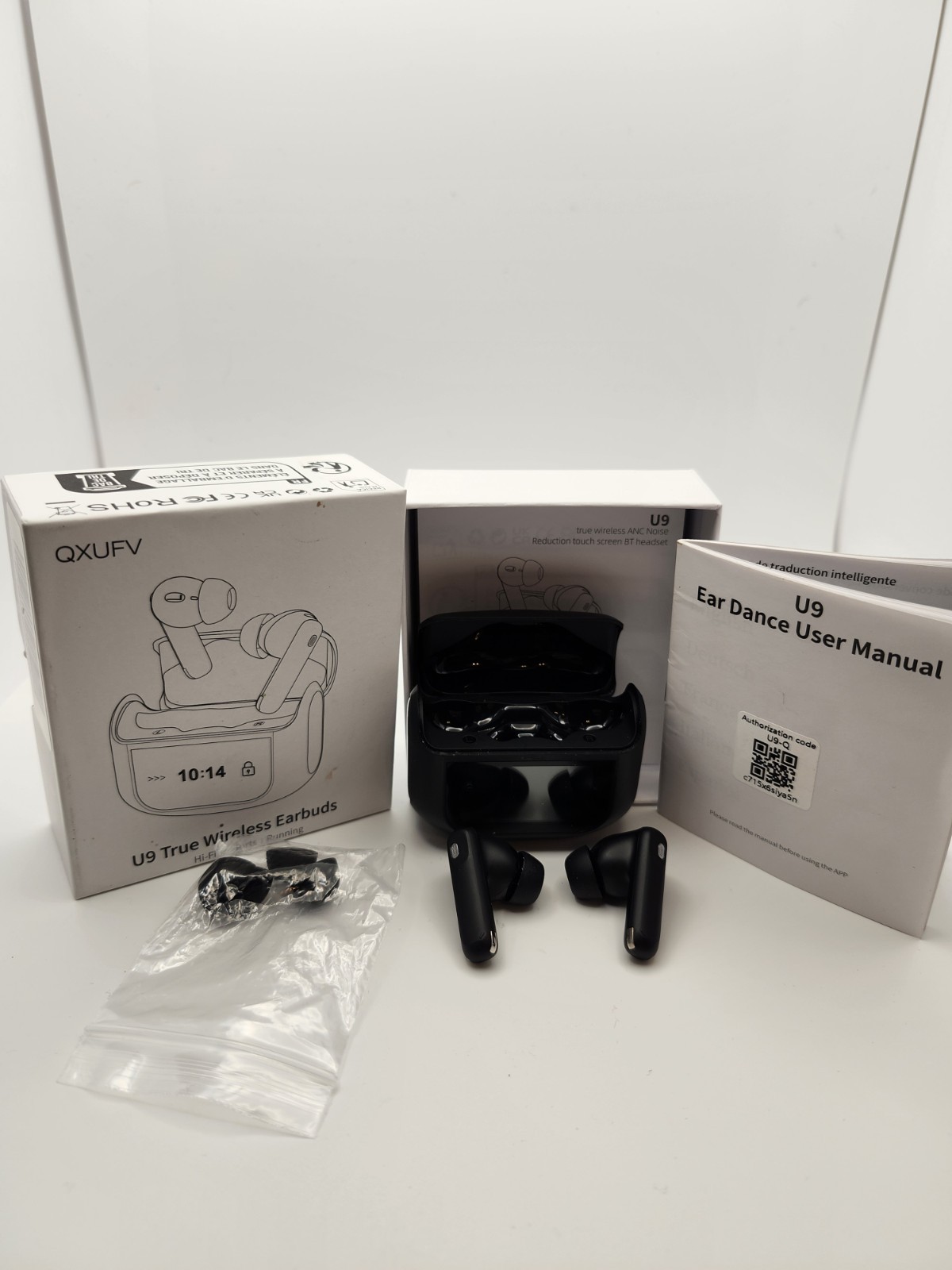 QXUFV U9 True Wireless Earbuds Bluetooth Noise Cancelling In-Ear Black