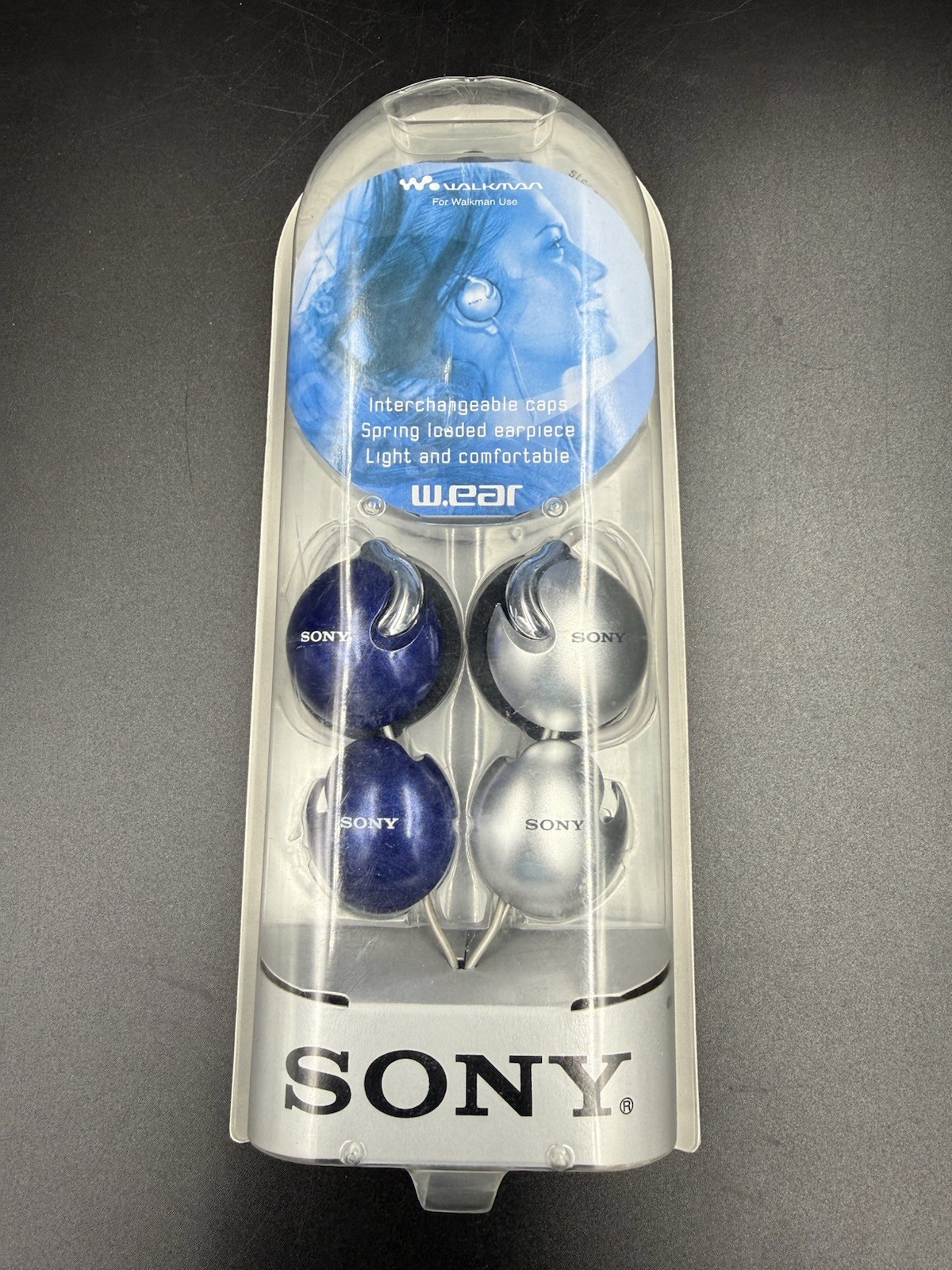 Sony MDR-Q22LP Ear-Hook Headphones NEW Silver/Blue Retro Vintage 2003 Sealed
