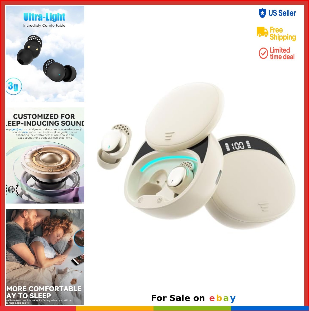 Sleep Earbuds for Side Sleepers Wireless Noise Cancelling Bluetooth 5.3 Gold