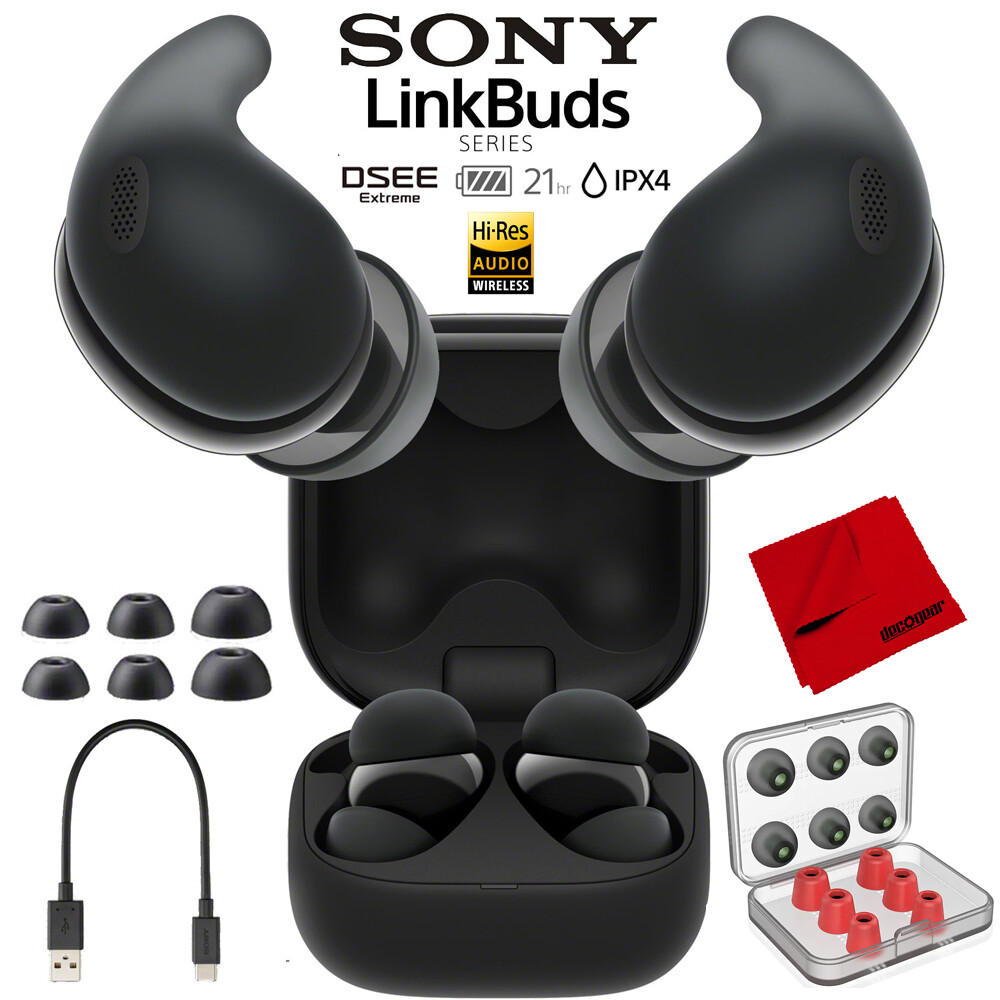 Sony LinkBuds Fit Truly Wireless Earbud Headphones – Black w/ Accessories Bundle