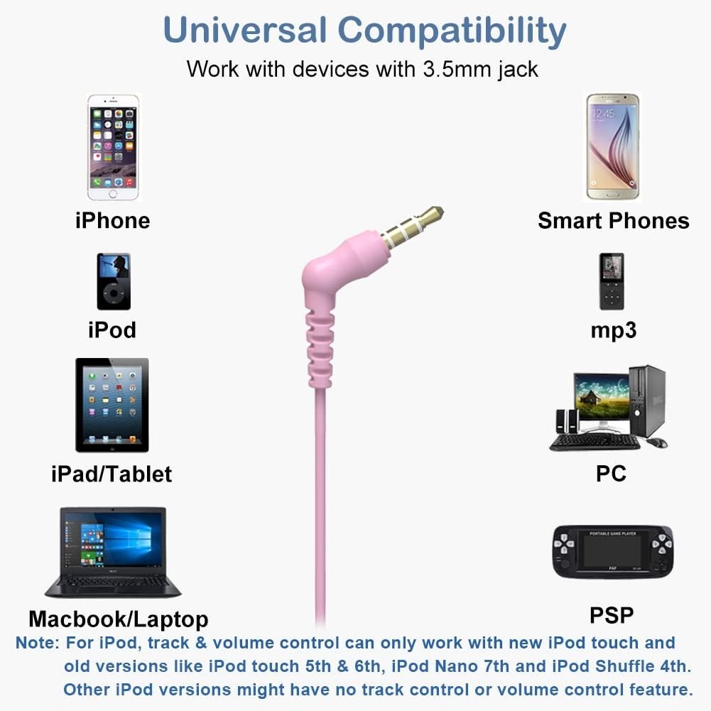 Comfortable Wired Sport Headphones for Kids & Women – Noise Isolating Pink Ea…