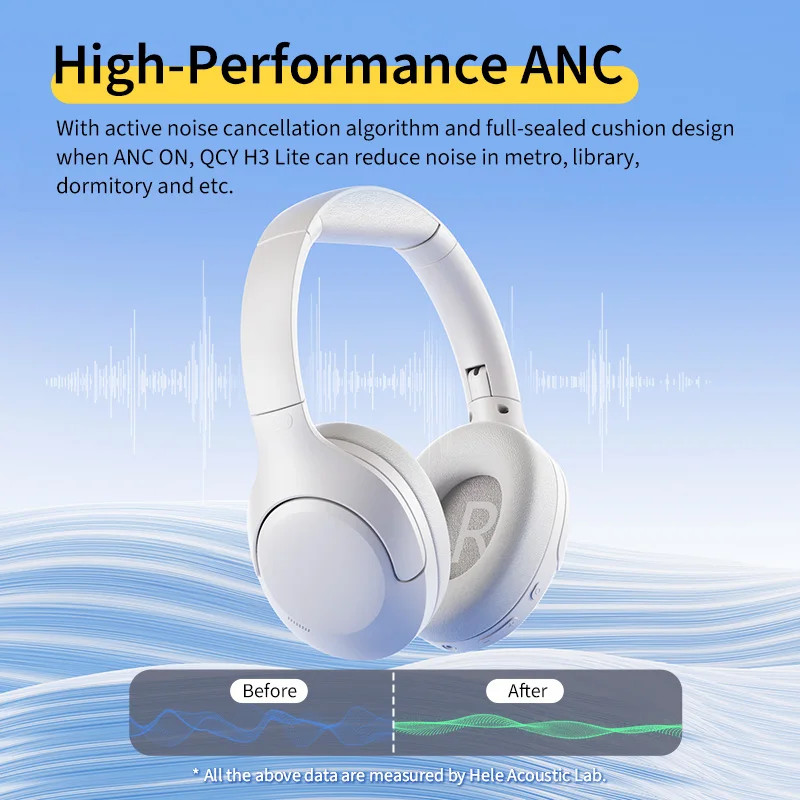 QCY H3 Lite ANC Headphones Bluetooth 5.3 Foldable 60H Battery Dual Connect